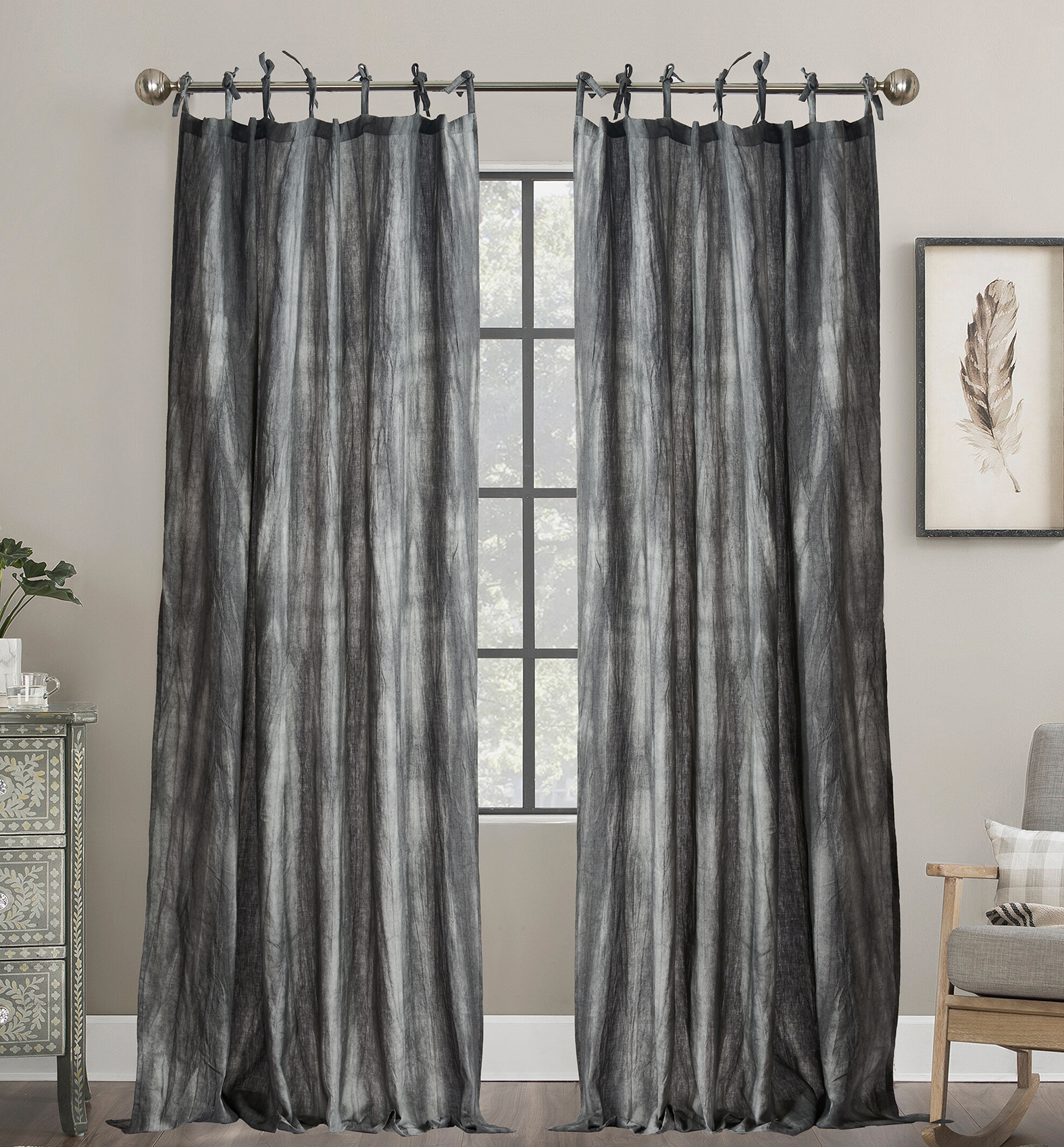 Linen Curtains Tie Up Shade for Living Room Window Decorative Curtains with Ties