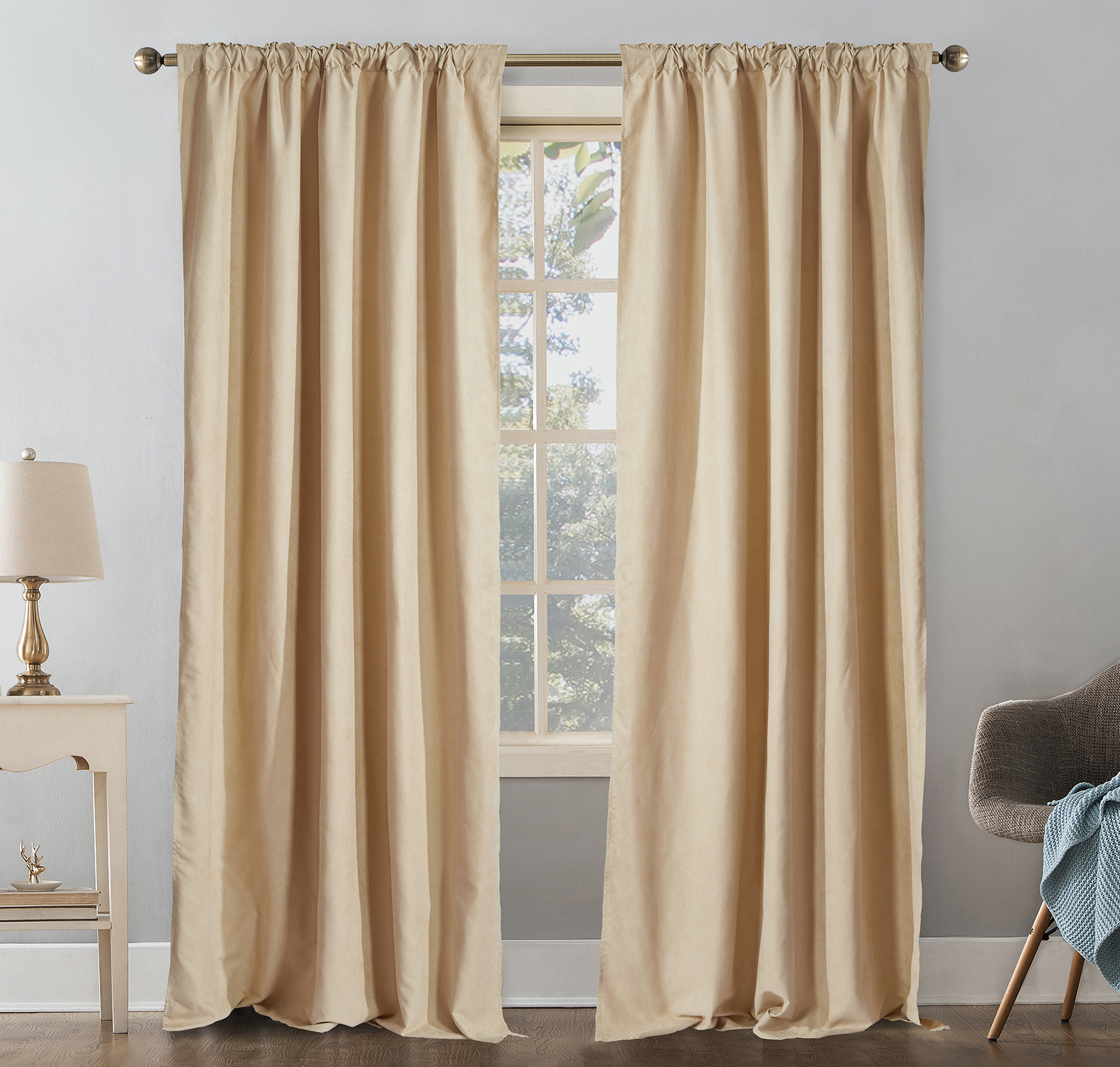 Window Solid Color Soundproof Polyester Livingroom Curtain 