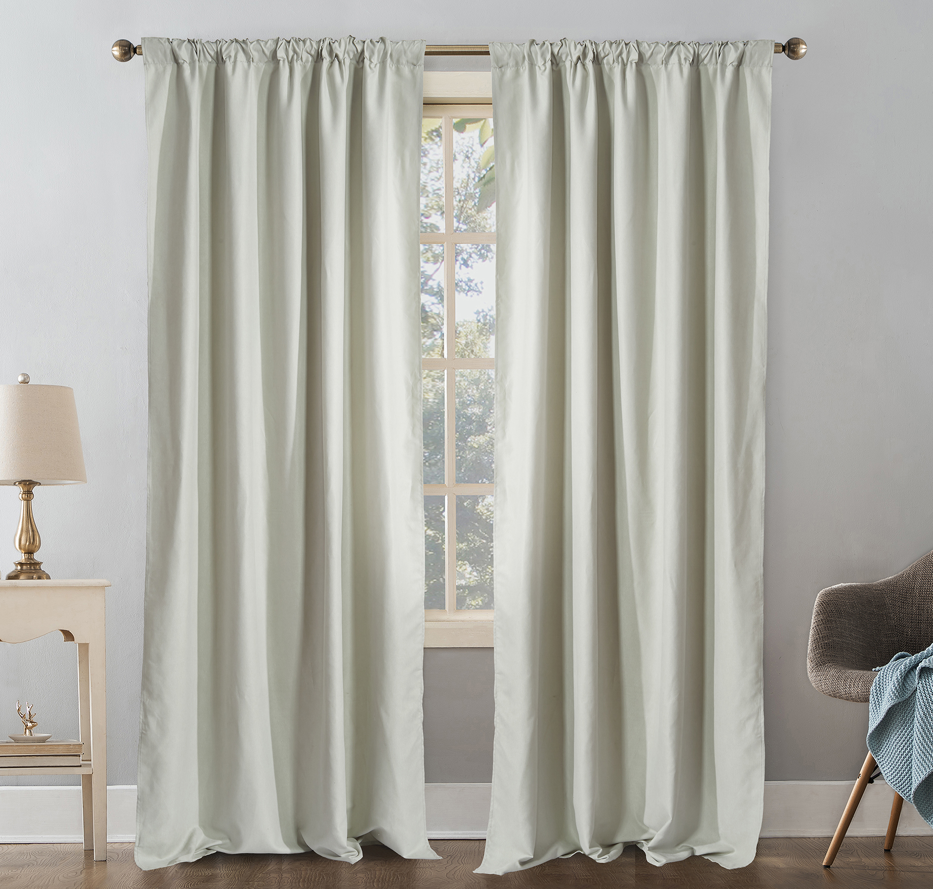 Window Solid Color Soundproof Polyester Livingroom Curtain 